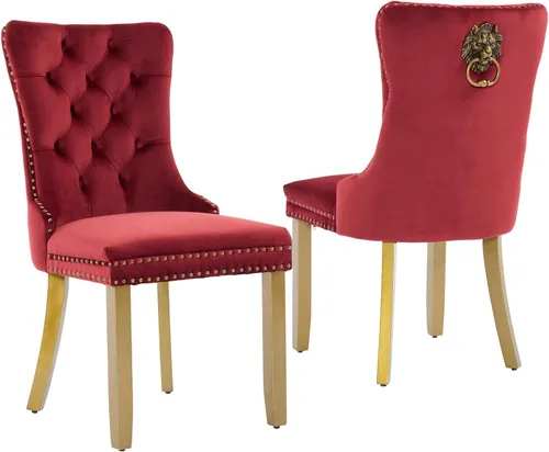 Miniatura 125 de LKTART Juego de 2 sillas de comedor de terciopelo, sillas de comedor copetudas con ribete de anillo de clavo, silla de comedor tapizada con patas