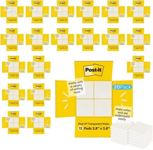 Miniatura 14 de Post-it Notas transparentes, 2.8 pulgadas x 2.8 pulgadas, notas adhesivas transparentes, suministros de regreso a la escuela, productos de oficina