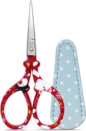 Miniatura 23 de Tijeras de 3.6 pulgadas para costura y manualidades, de acero inoxidable, con funda de cuero para punto de cruz, corte de papel, artesanía, trabajo
