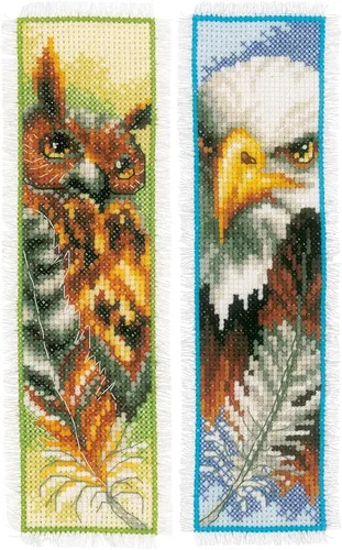 Miniatura 12 de Vervaco Juego de marcapáginas de punto de cruz con plumas azules (juego de 2) de 2.4 x 8 pulgadas
