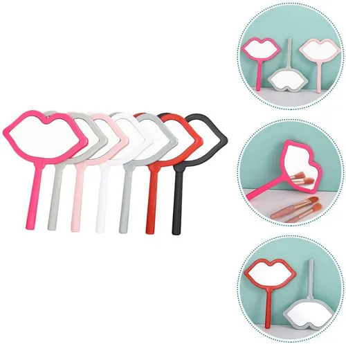 Miniatura 5 de Beavorty Espejo de maquillaje de viaje, 7 piezas, espejos cosméticos de mano, espejo de maquillaje en forma de labio, espejo de escritorio