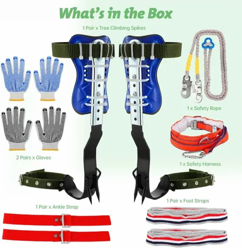 Miniatura 6 de Homaisson Juego de picos de escalada de árboles, picos ajustables para trepar árboles, engranajes portátiles para trepar árboles con cinturón