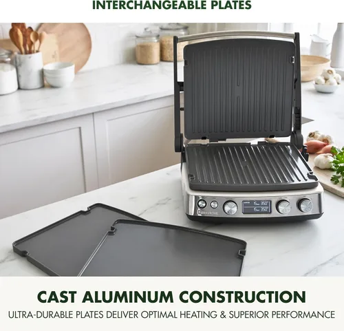 Miniatura 5 de GreenPan Elite Parrilla de Contacto y Plancha Multifunción 7 en 1, Antiadherente Cerámico Saludable, Placas para Parrilla y Waffle, Tono y Blanco
