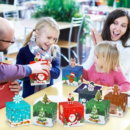 Miniatura 6 de 24 cajas de regalo de Navidad, caja de dulces de Navidad 3D para niños, galletas de Navidad, adornos de papel, cajas de Papá Noel para escuela