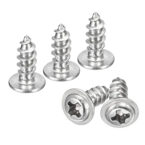 Miniatura 10 de uxcell ST3x6mm Phillips Pan Head Tornillo Autorroscante con Arandela, 100 piezas - Tornillo de madera de acero inoxidable 304 rosca completa (plata)