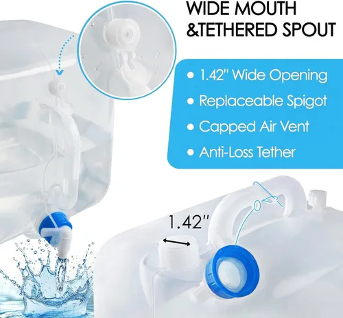 Miniatura 3 de Contenedor de agua plegable con grifo, 2×2.6 galones libre de BPA, jarra portadora de almacenamiento de agua para acampar para exteriores