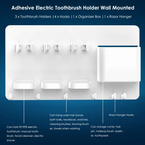 Miniatura 3 de simpletome - Soporte adhesivo para cepillo de dientes eléctrico, montaje en pared, color blanco No Drilling Required Adhesive Installation