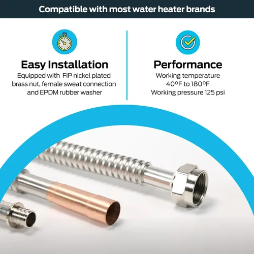 Miniatura 3 de Eastman Conector de calentador de agua WaterFlex de 12 pulgadas, 3/4 pulgadas FIP x 3/4 pulgadas de sudor femenino, línea de suministro