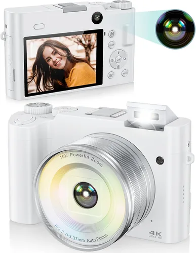 Miniatura 9 de Cámara digital 4K para fotografía, cámara de video de enfoque automático de 64 MP para YouTube con lente selfie, cámara de video compacta de viaje