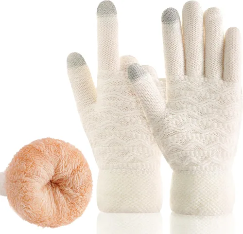 Miniatura 48 de Guantes de invierno cálidos para pantalla táctil para mujer, guantes térmicos de punto de lana con forro polar para clima frío