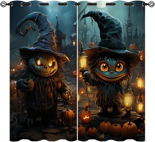 Cortinas opacas de Halloween para niñas y niños, decoración del hogar, divertidas brujas de calabaza, lindas brujas de caramelo, con ojales,