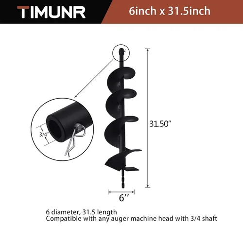 Miniatura 2 de Brocas de taladro de tierra de 6 pulgadas para plantar, 6 brocas para taladro de motor de gasolina de 31.5 pulgadas, brocas para excavadoras