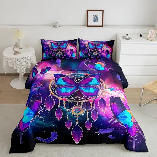 Miniatura 20 de Juego de edredón de pollo tamaño individual, juego de ropa de cama de conejo azul y rosa, caricatura Kawaii de animales salvajes, edredón amarillo