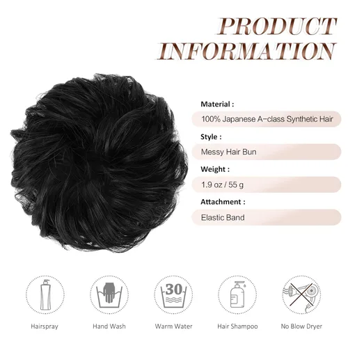 Miniatura 4 de FESHFEN Pieza de Cabello de Moño Desordenado - Extensiones de Coletas Elásticas Onduladas Rizadas con Moño Sintético Chignon para Mujeres y Niñas
