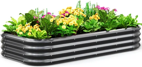 Quictent - Juego de caja de maceta de jardín galvanizado elevada, 6x3x1 pies Caja de maceta de metal ovalada para verduras, Gris oscuro