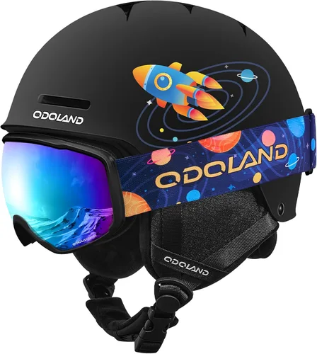 Miniatura 8 de Odoland Casco de esquí para niños, casco de nieve con gafas de esquí para niños y niñas, a prueba de golpes, resistente al viento, cascos deportivos