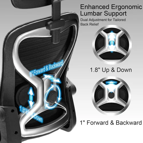 Miniatura 5 de Sillas de escritorio de oficina en casa, silla de oficina ergonómica con soporte lumbar y reposacabezas 3D, silla de escritorio para computadora
