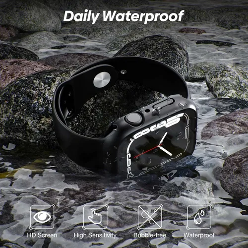 Miniatura 4 de [Paquete de 2] Funda impermeable 2 en 1 compatible con Apple Watch Series 9, 8, 7, 1.772 pulgadas, protector de pantalla de vidrio templado