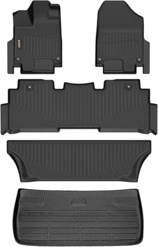 Miniatura 11 de Alfombrillas para todo tipo de clima y forro de carga para Volkswagen Atlas 2018-2025 (asiento de cubo de 6 pasajeros), juego completo de 3 filas