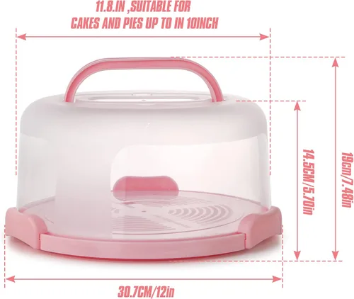 Miniatura 4 de Zoofen - Porta pasteles de plástico con asa de 10 pulgadas, soporte para tartas con tapa, contenedor de pastel rosa para tartas redondo de 10
