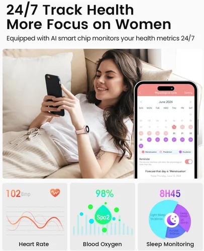 Miniatura 4 de Relojes inteligentes para mujer (respuesta/hacer llamadas), monitor de actividad de pantalla AMOLED de 1.27 pulgadas con monitor de frecuencia Rosa
