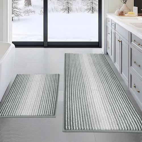 Miniatura 47 de Juegos de Alfombras y Tapetes para Baño, Juego de Alfombra de Baño de Felpilla Gruesa Absorbente de 2 Piezas Antideslizante, Tapetes Suaves