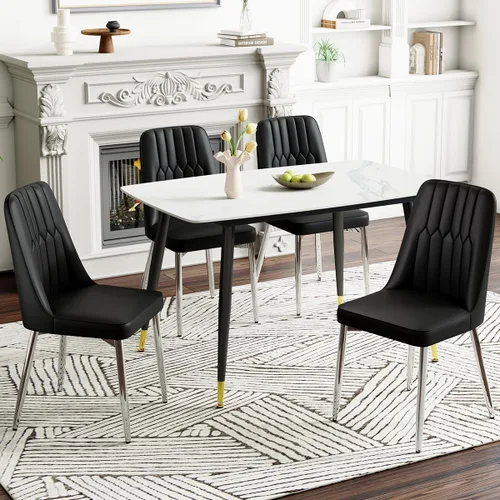 Miniatura 28 de Juego de 2 sillas de comedor modernas, sillas de comedor de piel sintética con cojín grueso y patas de metal, sillas de cocina negras para comedor