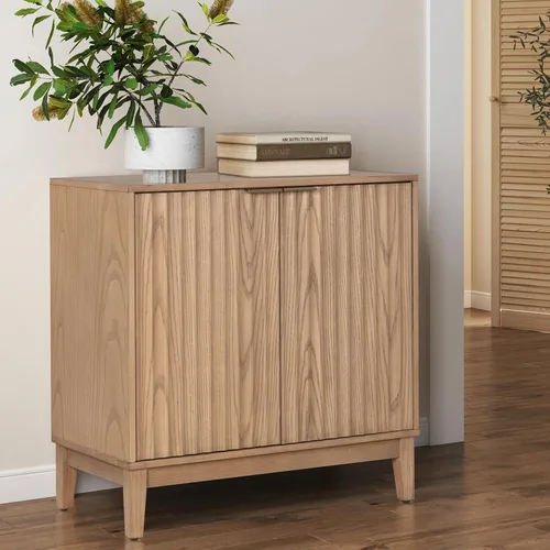 Miniatura 12 de Armario estriado con almacenamiento, aparador de 2 puertas, armario moderno con estante ajustable para cocina o sala de estar