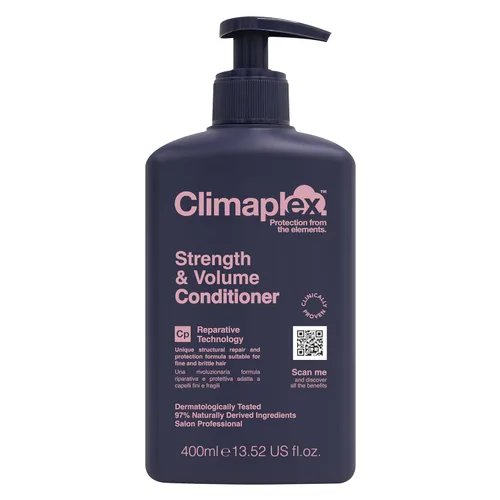 Climaplex Acondicionador de fuerza y volumen, propiedades hidratantes y protectoras, contiene beneficios desenredantes, deja el cabello suave como