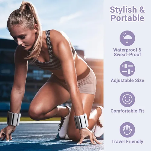 Miniatura 5 de Sportneer Pesas de muñeca y tobillo para mujeres y hombres, 1 par (1 libra/2 libras cada uno), pulsera con peso ajustable de silicona para yoga