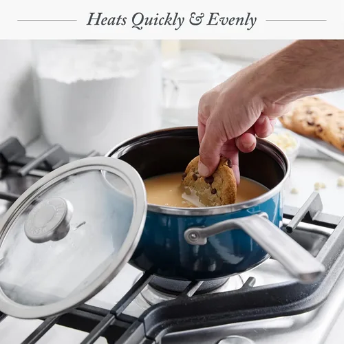 Miniatura 7 de Merten & Storck Utensilios de cocina esmaltados con núcleo de acero hecho a mano europea, olla de 1.4 cuartos de galón con tapa, inducción, sin PFAS