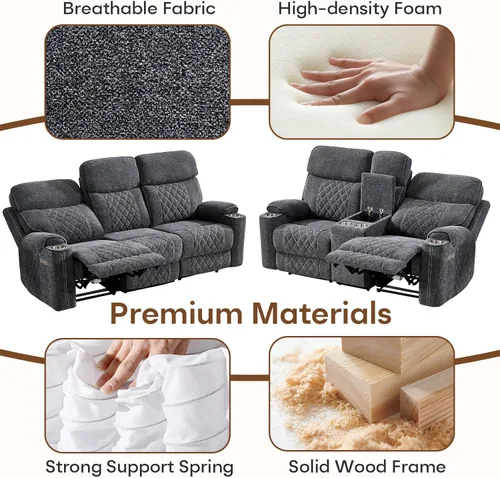 Miniatura 7 de HAOMARKETS Silla reclinable eléctrica para adultos con puerto USB, sofás reclinables eléctricos de tela suave con portavasos de metal, sillas