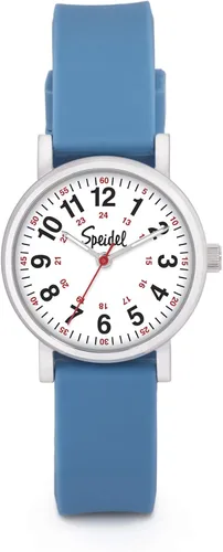 Speidel Reloj de pulsera pequeño para mujeres. Fácil de leer, carátula pequeña, manecillas luminosas, correa de silicona, segundero, hora militar