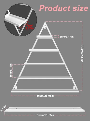 Miniatura 3 de Lorvain - 10 estantes de almacenamiento de esmalte de uñas de metal para montaje en pared, 5 niveles, color blanco, triangular, vitrina