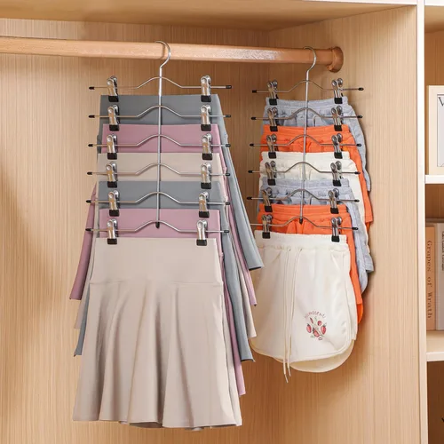 Miniatura 2 de Perchas para pantalones de varias capas, perchas de falda de 6 niveles con clips ajustables, organizador de armario antideslizante que ahorra