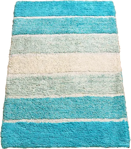 Chardin home Cordural Stripe - Tapete de baño de 17 x 24 pulgadas, antideslizante, lavable a máquina, felpa, altamente absorbente, color aguamarina