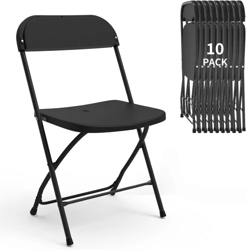 Miniatura 14 de SHGJ&SOFT Juego de 2 sillas plegables con asientos y respaldos acolchados, silla con marco de metal negro para interiores y exteriores, oficina