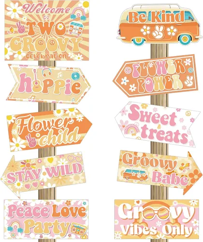 Jecery 20 piezas de dos decoraciones de fiesta geniales retro hippie boho carteles de fiesta de los años 60, decoraciones de fiesta boho, hippie,