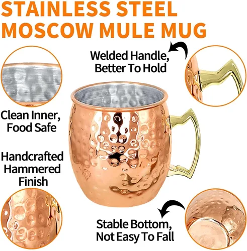 Miniatura 5 de SuproBarware Moscow Mule - Juego de 8 tazas de acero inoxidable de 18 onzas, perfectas para bebidas frías, cócteles, bar en casa, con regalo