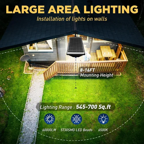 Miniatura 2 de Paquete de 4 luces solares de calle para exteriores, 60000LM luces solares para exteriores con soporte de luz de metal de 9.3 pulgadas, luz
