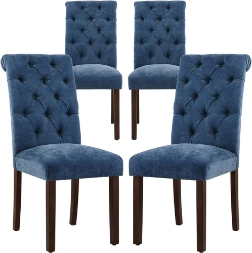 Miniatura 19 de COLAMY Juego de 2 Sillas de Comedor Copetudas, Sillas de Cocina Accent Parsons Tapizadas en Tela Elegante con Patas de Madera Maciza y Asiento Beige