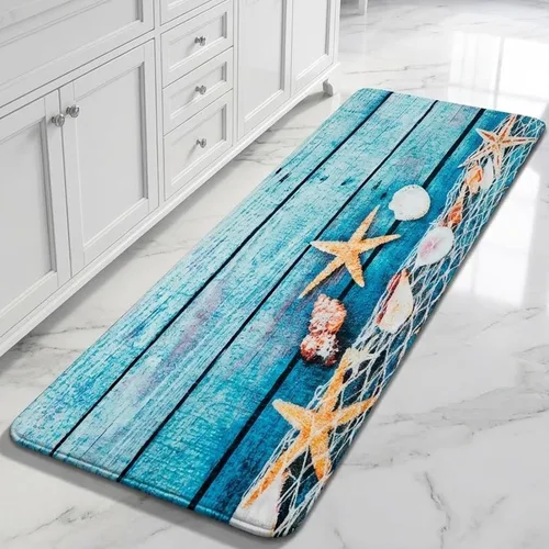Alfombra de franela de 2 x 6 pies, alfombra de baño antideslizante para cocina y baño (estrella de mar roja)