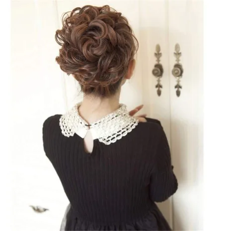 Miniatura 7 de Extensiones de moño sintético rizado y desordenado para mujer, color marrón y negro