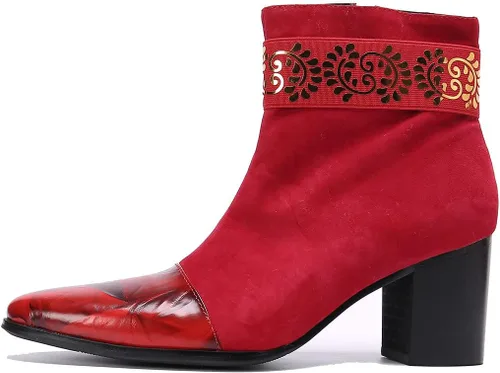 Miniatura 2 de Botas de vestir de fiesta para hombre, botas Chelsea de cuero genuino con bordado de moda, botas vaqueras occidentales, botas formales