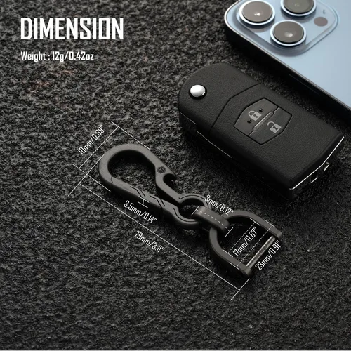 Miniatura 4 de KeyUnity KM15BK Titanium EDC Abridor de botellas Llavero Clip con anillo D y anillo giratorio KA15BK