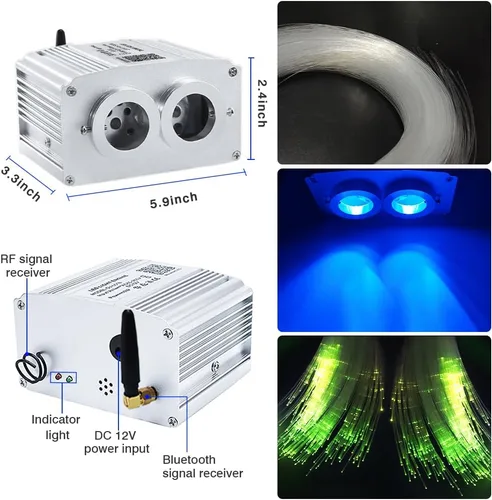 Miniatura 3 de Firework Kit de luces de fibra óptica parpadeantes de doble cabezal de 16 W, Bluetooth RGBW LED Starlight Headliner Kit para techo de coche, hogar