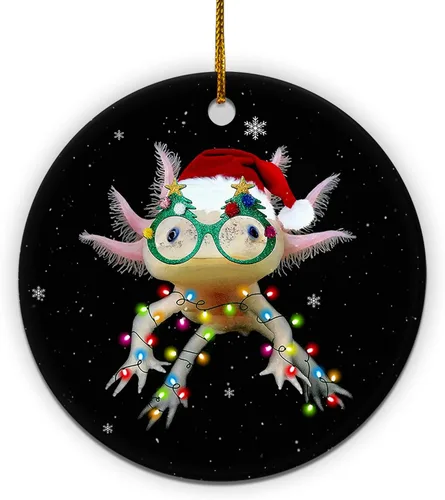 Hyturtle Adorno de Navidad para los amantes de los ajolotes – Ajolote con sombrero, adorno de cerámica de Navidad – Lindo regalo para amantes de los