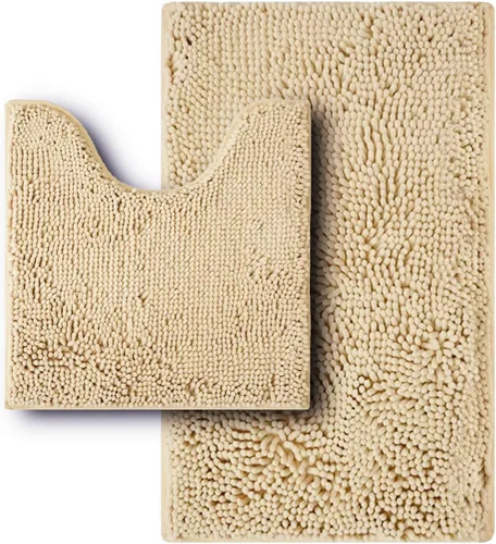 Juego de alfombras de baño de 2 piezas, súper absorbente suave, gruesa, lavable en lavadora, alfombra de baño de chenilla antideslizante, alfombra