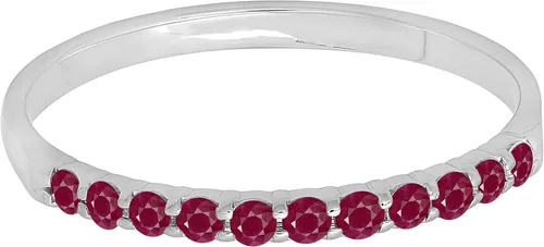 Miniatura 7 de 0.20 quilates (ctw) Anillo de boda de aniversario de rubí redondo de oro de 10 quilates para mujer, banda apilable 1/5 CT