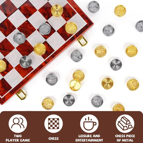 Miniatura 3 de Juego de ajedrez y damas de metal 2 en 1 para adultos y niños - Juegos de ajedrez de viaje de lujo de madera plegable con almacenamiento - Juego